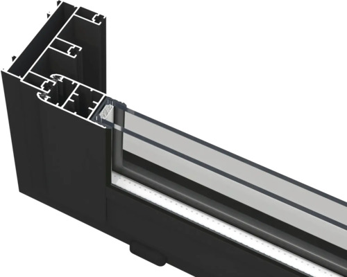 Querschnitt eines Fensterrahmens aus Aluminium mit Isolierglas