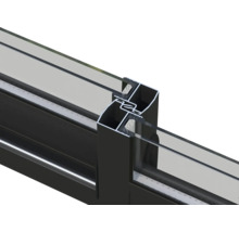 Querschnitt einer Fensterkonstruktion mit Aluminiumrahmen und Glas