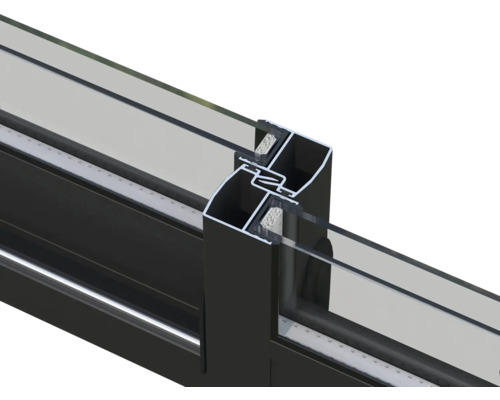 Detailansicht eines Fensterrahmens aus Aluminium mit Glas