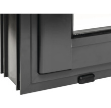 Detailansicht eines grauen Schiebefensters