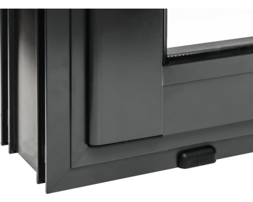 Detailansicht eines grauen Schiebefensters