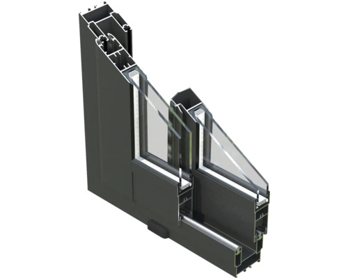 Schnittansicht eines Fensterrahmens mit Glas