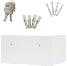 Weißer Möbeltresor mit Schlüssel, Dübeln und Schrauben