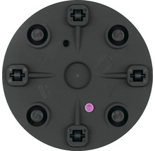 Unterseite eines runden Pflanzenroller aus Kunststoff mit Rollen