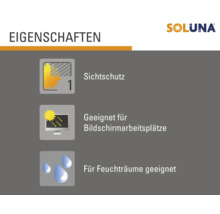 Soluna Produkteigenschaften: Sichtschutz, geeignet für Bildschirmarbeitsplätze, geeignet für Feuchträume