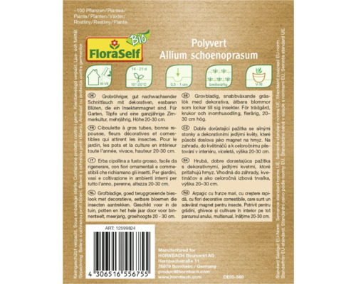 Verpackung Polyvert Allium schoenoprasum, Schnittlauch Saatgut von FloraSelf Bio