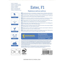 Ester F1 Radieschensamenpackung mit Informationen zu Aussaat, Wachstum und Ernte