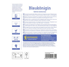 Verpackung der Blaukönigin Salvia nemorosa mit Informationen zu Eigenschaften und Anwendungsbereichen
