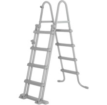 Graue Poolleiter mit vier Stufen für den Einstieg ins Schwimmbecken