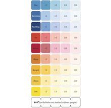 Farbmuster mit verschiedenen Farbtönen und Mischverhältnissen