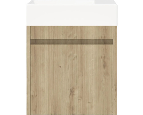 Waschtischunterschrank mit Holzdekor und Waschbecken