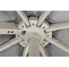 Detailansicht der Schirmstrebenbefestigung eines Sonnenschirms