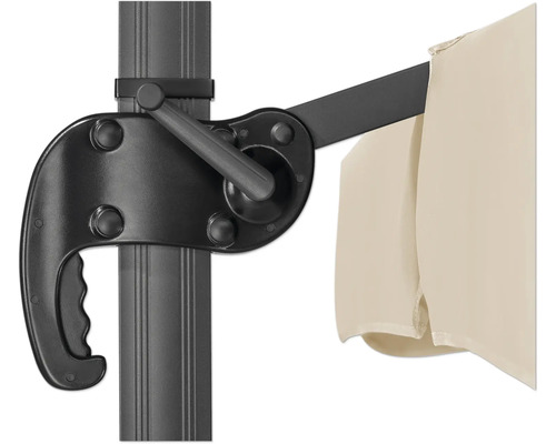 Detailaufnahme eines Kurbelmechanismus an einem Sonnenschirm