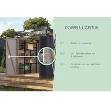 Gartenschrank mit Doppelflügeltür, Zylinderschloss und Türrahmen aus Leimholz