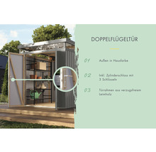 Doppeltür für Gartenhaus mit Zylinderschloss und drei Schlüsseln