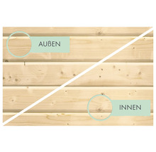 Außen- und Innenansicht einer Holzwand