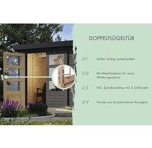 Doppelflügeltür mit Metallrahmen, Zylinderschloss und bruchsicherem Kunstglas