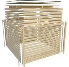 Explosionsdarstellung eines Gerätehauses aus Holzlatten