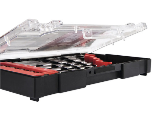 Bohrer-Set in geöffneter Box mit transparentem Deckel