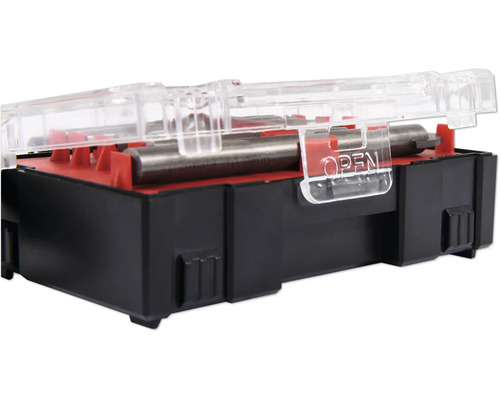 Bohrerset in schwarzer Kunststoffbox mit transparentem Deckel