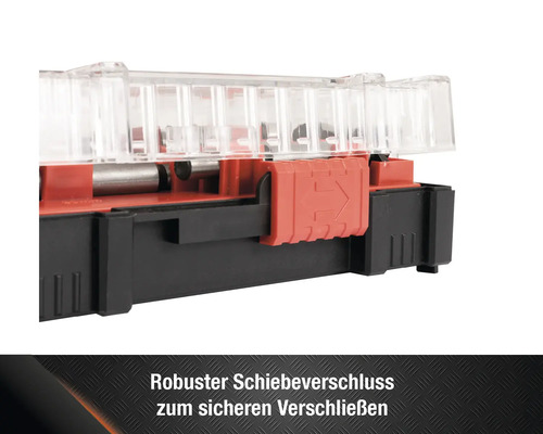 Detailansicht des Schiebeverschlusses einer Aufbewahrungsbox