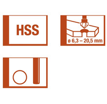 Symbole für HSS-Bohrer, Durchmesser von 6,3 bis 20,5 Millimeter