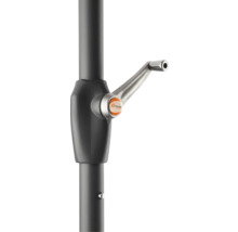 Kurbelmechanismus eines Sonnenschirms mit Schneider Schirme Logo