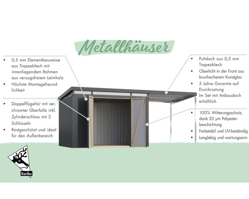 Metall Gartenhaus mit Pultdach und Doppeltür