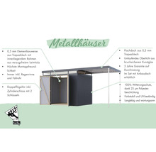 Metallgartenhaus mit Flachdach, Doppeltür und Anbaudach