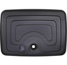 Schwarzer Wasserbehälter aus Kunststoff mit Öffnungen