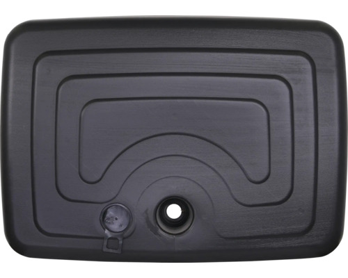 Schwarzer Wasserbehälter aus Kunststoff mit Öffnungen