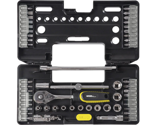 Werkzeugkoffer mit Schraubenschlüssel, Steckschlüsseln und Bits