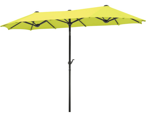 Gelber rechteckiger Sonnenschirm mit schwarzem Gestell