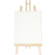 Staffelei aus Holz mit weißer Leinwand