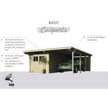 Carport mit Flachdach, 9 x 9 cm Holzpfosten und Geräteraum