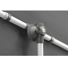 Detailaufnahme eines Sonnenschirms mit Schneider Schirme Logo