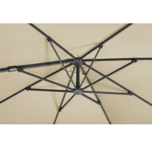 Detailansicht von einem geöffneten Sonnenschirm mit Gestell