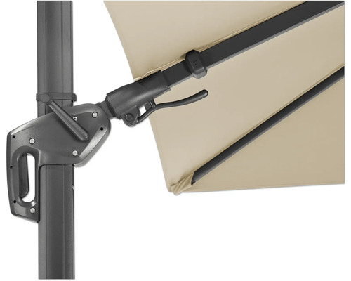 Detailansicht eines Sonnenschirms mit Kurbelmechanismus