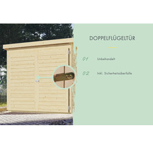 Doppelflügeltür aus Holz unbehandelt mit Sicherheitsüberfalle