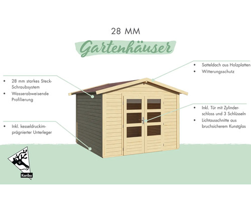 Gartenhaus mit Satteldach aus Holz und Doppeltür