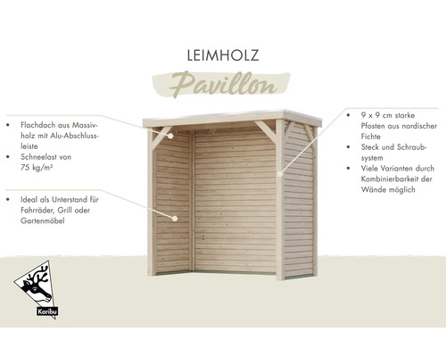 Holzpavillon mit Flachdach und Seitenwänden