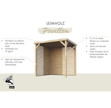 Leimholz Pavillon mit Flachdach und Seitenwänden aus Holzlatten