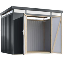 Offener Geräteschuppen aus Metall mit Doppeltür