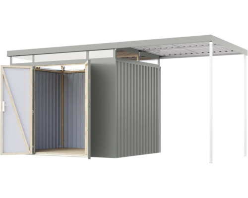 Gartengeräteschuppen mit Vordach für zusätzlichen Stauraum
