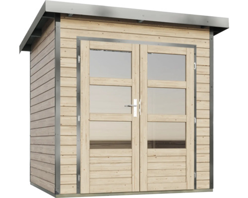 Holzgartenhaus mit Doppeltür und Fenstern