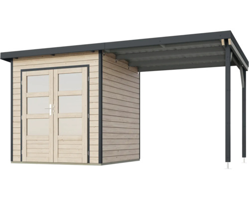 Holzgartenhaus mit Carportanbau