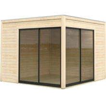 Holzgartenhaus mit Glasschiebetüren