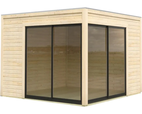 Holzgartenhaus mit Glasschiebetüren