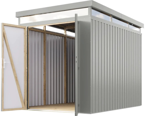 Metall Gerätehaus mit geöffneter Tür