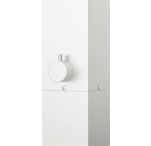 Detailansicht eines weißen Badmöbels mit rundem Griff